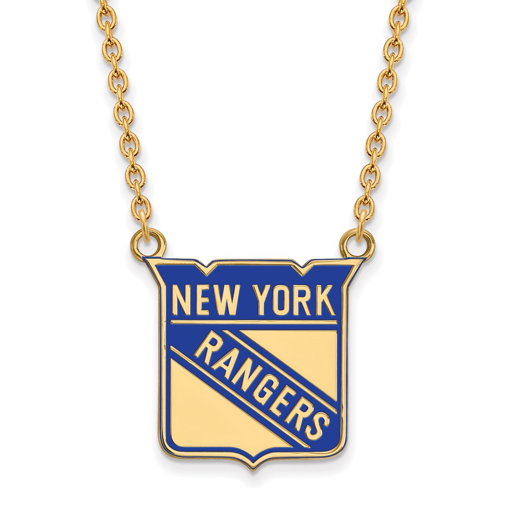 SS 14k Yellow Gold Plated NHL NY Rangers LG Enamel Necklace, 18 Inch