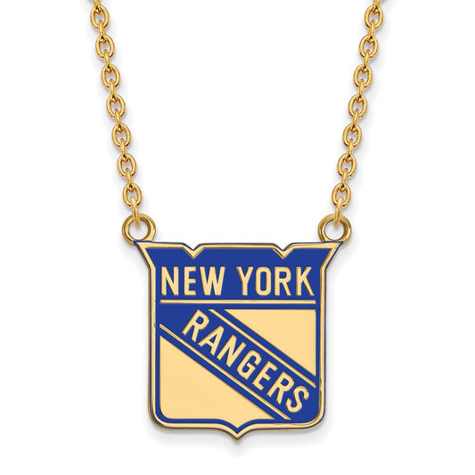 SS 14k Yellow Gold Plated NHL NY Rangers LG Enamel Necklace, 18 Inch