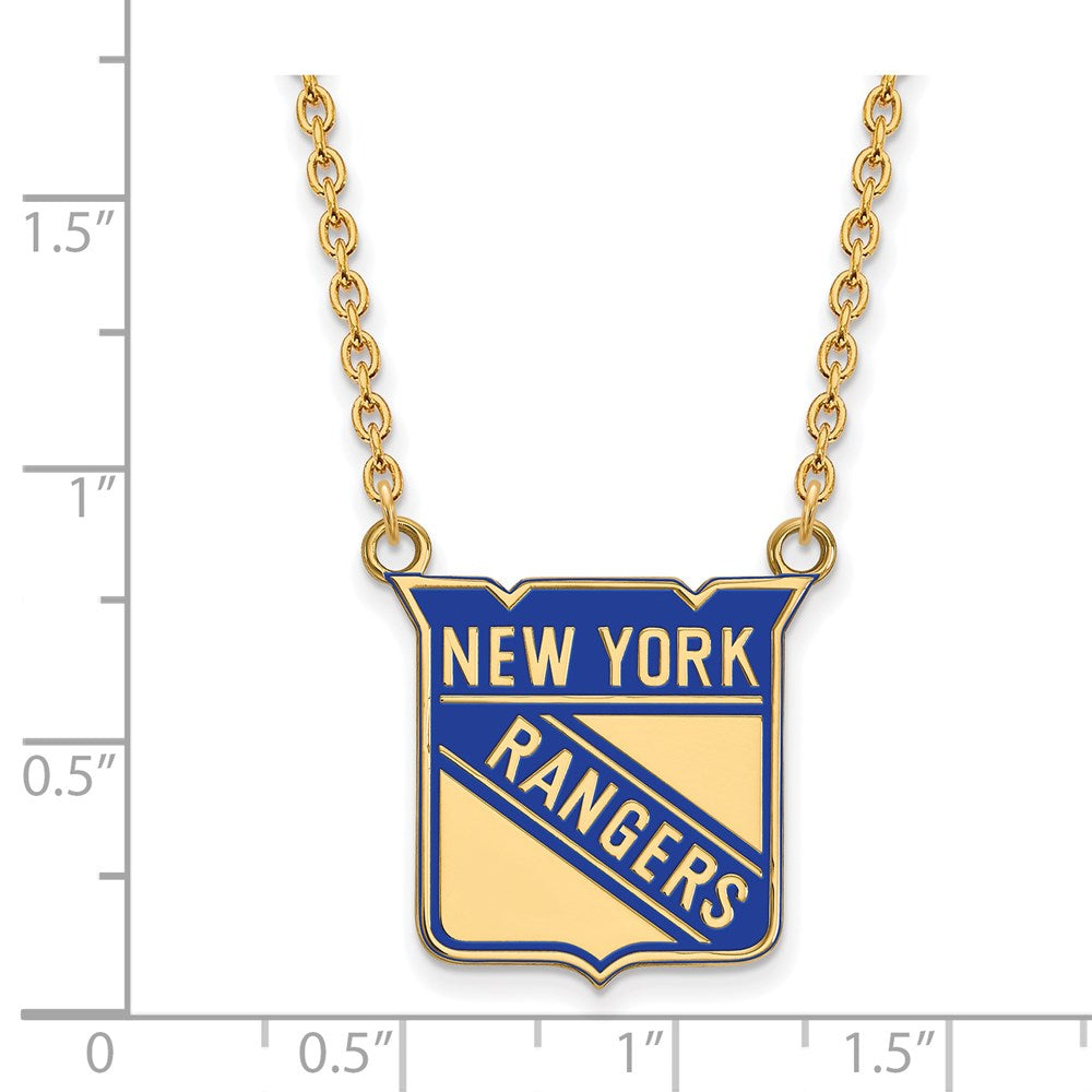 SS 14k Yellow Gold Plated NHL NY Rangers LG Enamel Necklace, 18 Inch