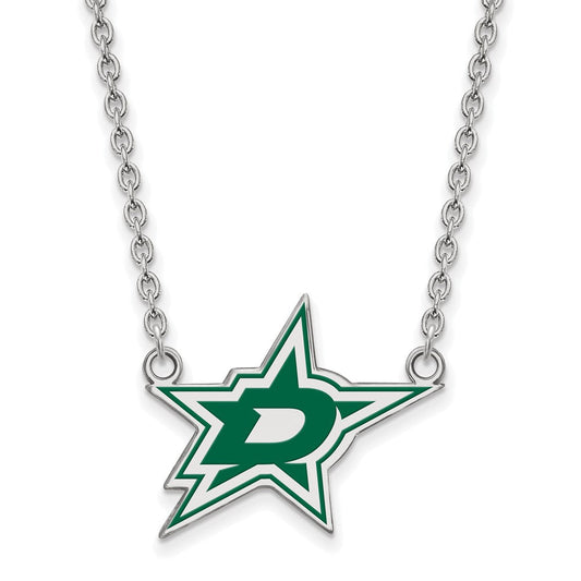 Sterling Silver NHL Dallas Stars Large Enamel Necklace, 18 Inch