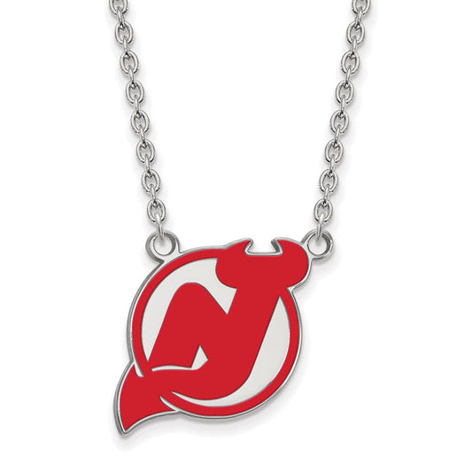 Sterling Silver NHL Devils LG Enamel Necklace, 18 Inch