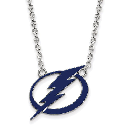 Sterling Silver NHL Lightning Large Enamel Necklace, 18 Inch