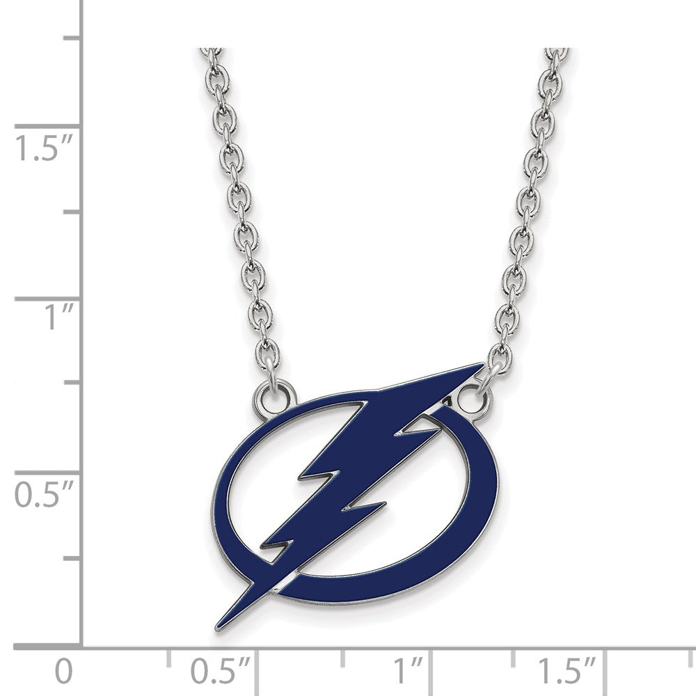 Sterling Silver NHL Lightning Large Enamel Necklace, 18 Inch