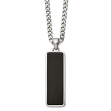 Men's Stainless Steel & Black Onyx Inlay Rectangle Necklace, 22 Inch
