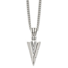 Men's Stainless Steel Large Antiqued Arrowhead Necklace, 22 Inch
