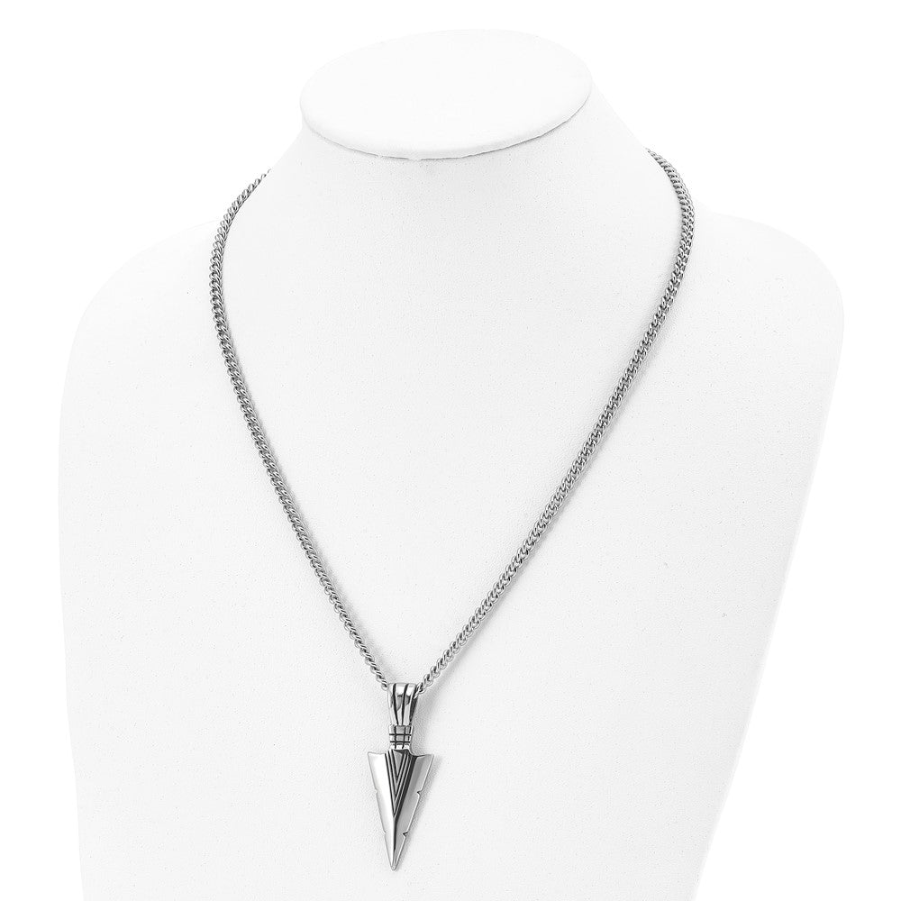Men's Stainless Steel Large Antiqued Arrowhead Necklace, 22 Inch