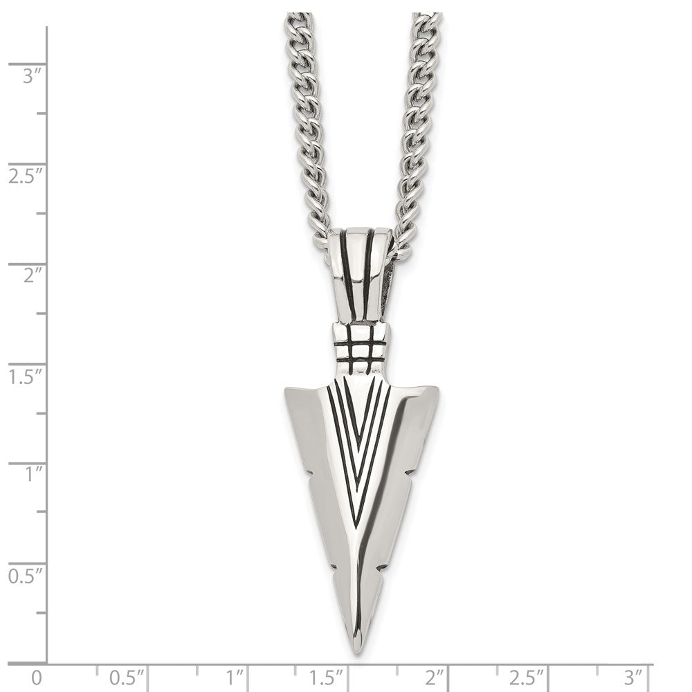 Men's Stainless Steel Large Antiqued Arrowhead Necklace, 22 Inch