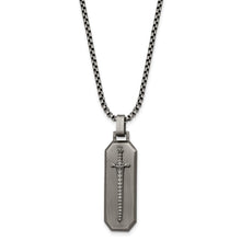 Stainless Steel Antiqued Brushed Mounted Sword Necklace, 24 Inch