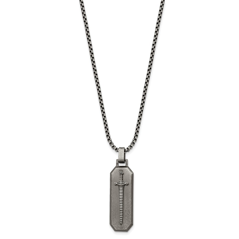 Stainless Steel Antiqued Brushed Mounted Sword Necklace, 24 Inch