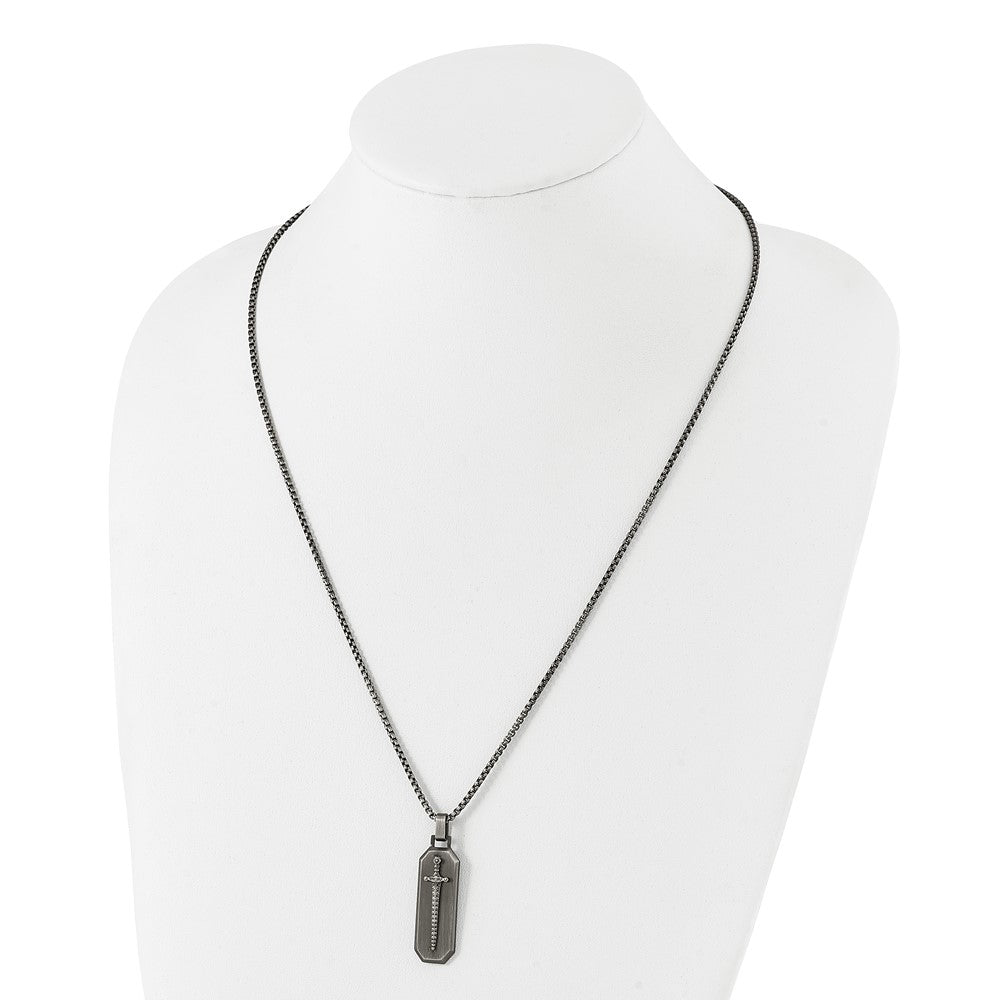 Stainless Steel Antiqued Brushed Mounted Sword Necklace, 24 Inch