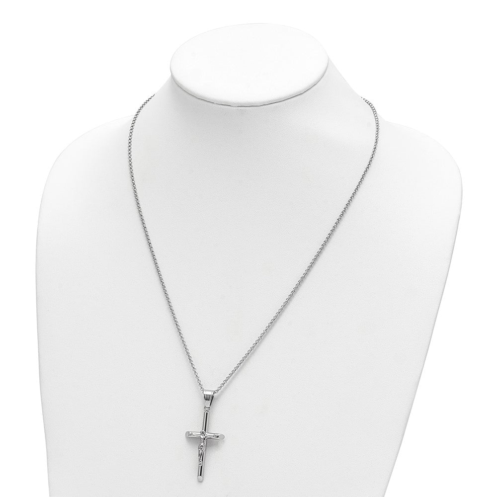Stainless Steel Polished Crucifix Cross Necklace, 22 Inch