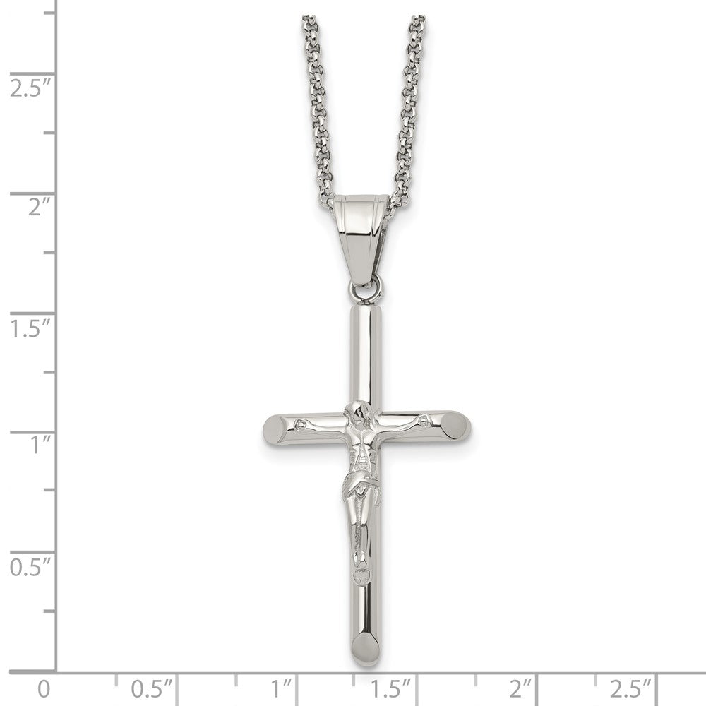 Stainless Steel Polished Crucifix Cross Necklace, 22 Inch