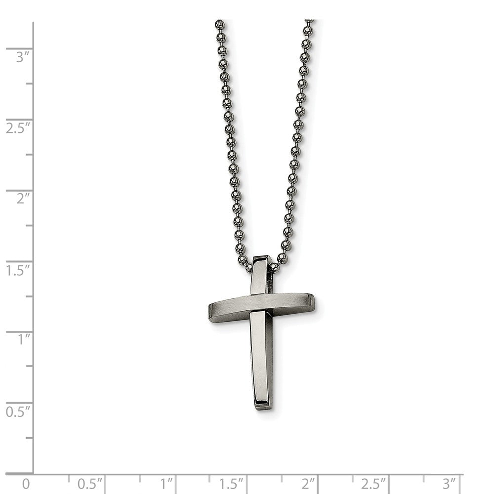 Men's Stainless Steel Small Brushed and Polished Cross Necklace, 18 In