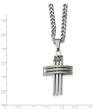 Stainless Steel Three Bar Cross and Curb Chain Necklace - 24 Inch