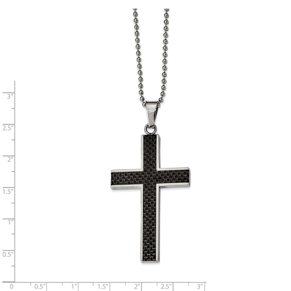 Stainless Steel and Black Carbon Fiber Cross Necklace