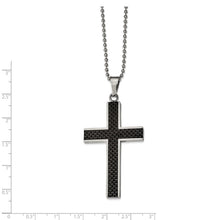 Stainless Steel and Black Carbon Fiber Cross Necklace
