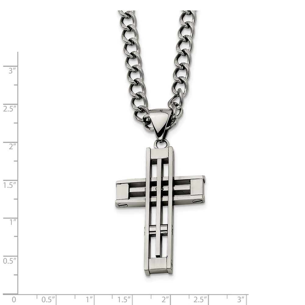 Stainless Steel Cross and 5mm Curb Chain Necklace - 22 Inch