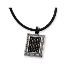 Men's Stainless Steel, Black Carbon Fiber & CZ Necklace, 22 Inch