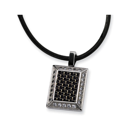 Men's Stainless Steel, Black Carbon Fiber & CZ Necklace, 22 Inch