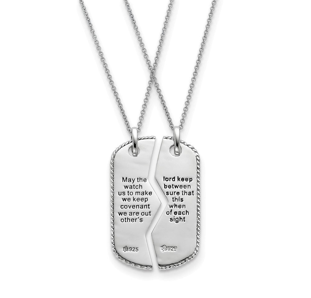 Rhodium Plated Sterling Silver Military Mizpah Dog Tag for 2 Necklace