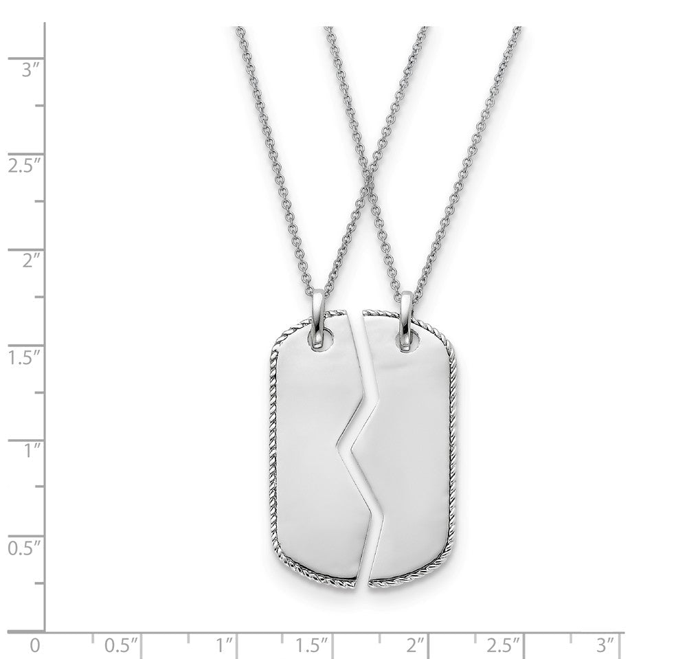 Rhodium Plated Sterling Silver Military Mizpah Dog Tag for 2 Necklace