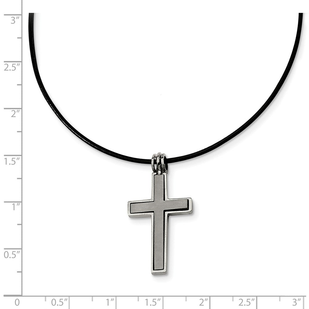 Titanium 2 Piece Cross and Black Leather Cord Necklace 18 Inch