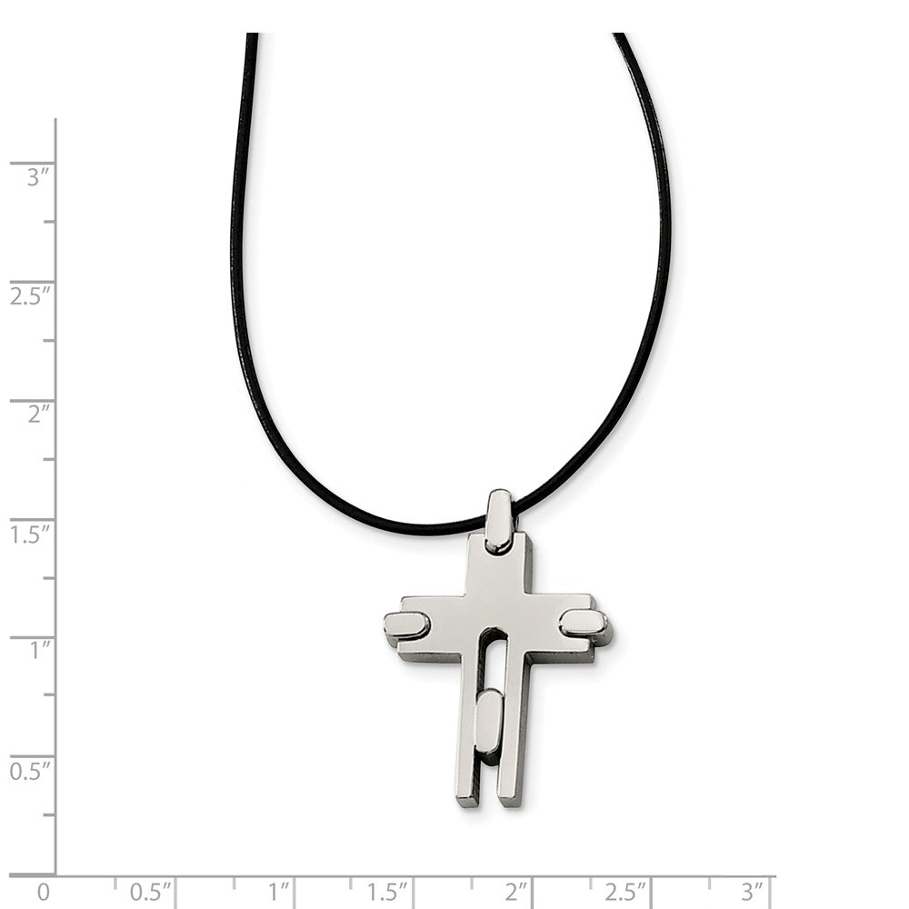 Titanium Cross and Black Leather Cord Necklace 18 Inch