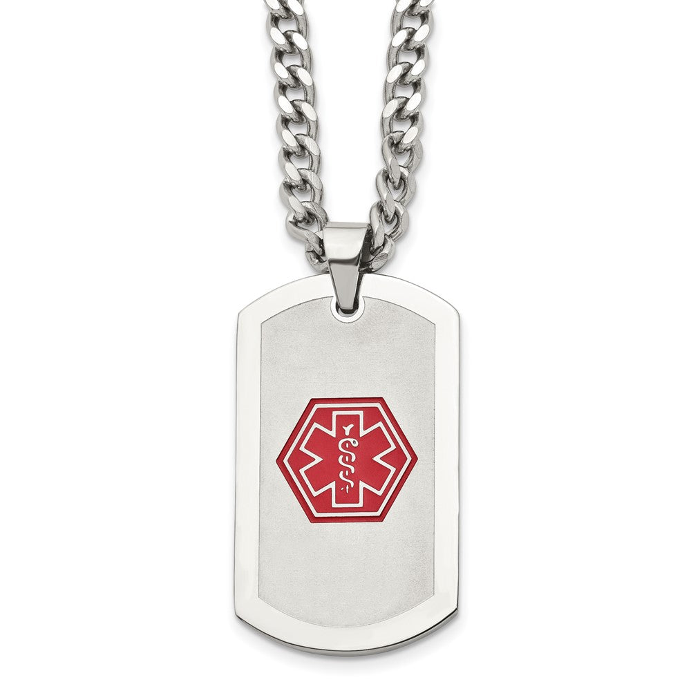 Stainless Steel Brushed Medical Dog Tag Necklace - 30 Inch