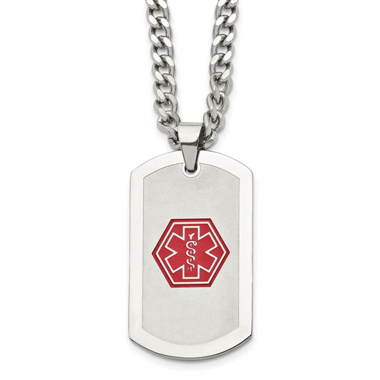 Stainless Steel Brushed Medical Dog Tag Necklace - 30 Inch