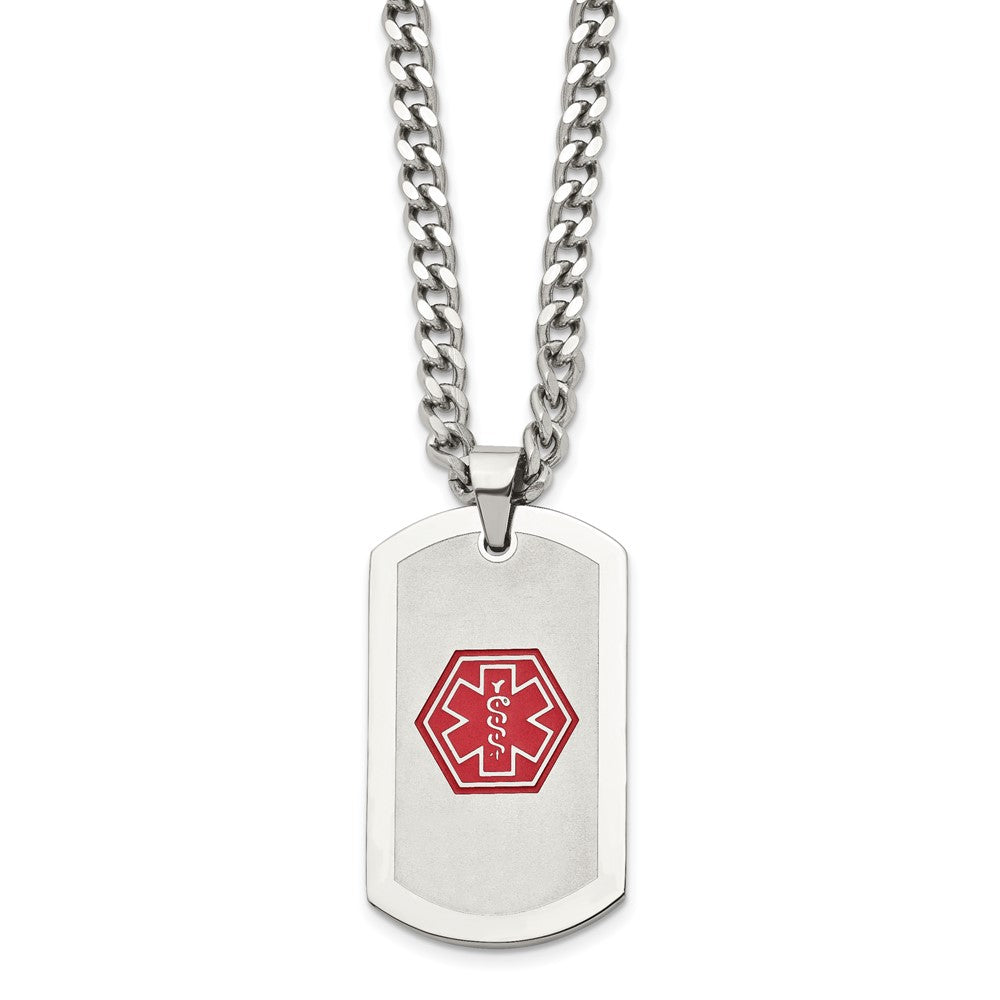 Stainless Steel Brushed Medical Dog Tag Necklace - 30 Inch