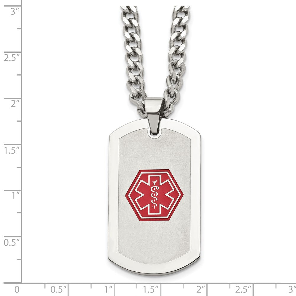 Stainless Steel Brushed Medical Dog Tag Necklace - 30 Inch