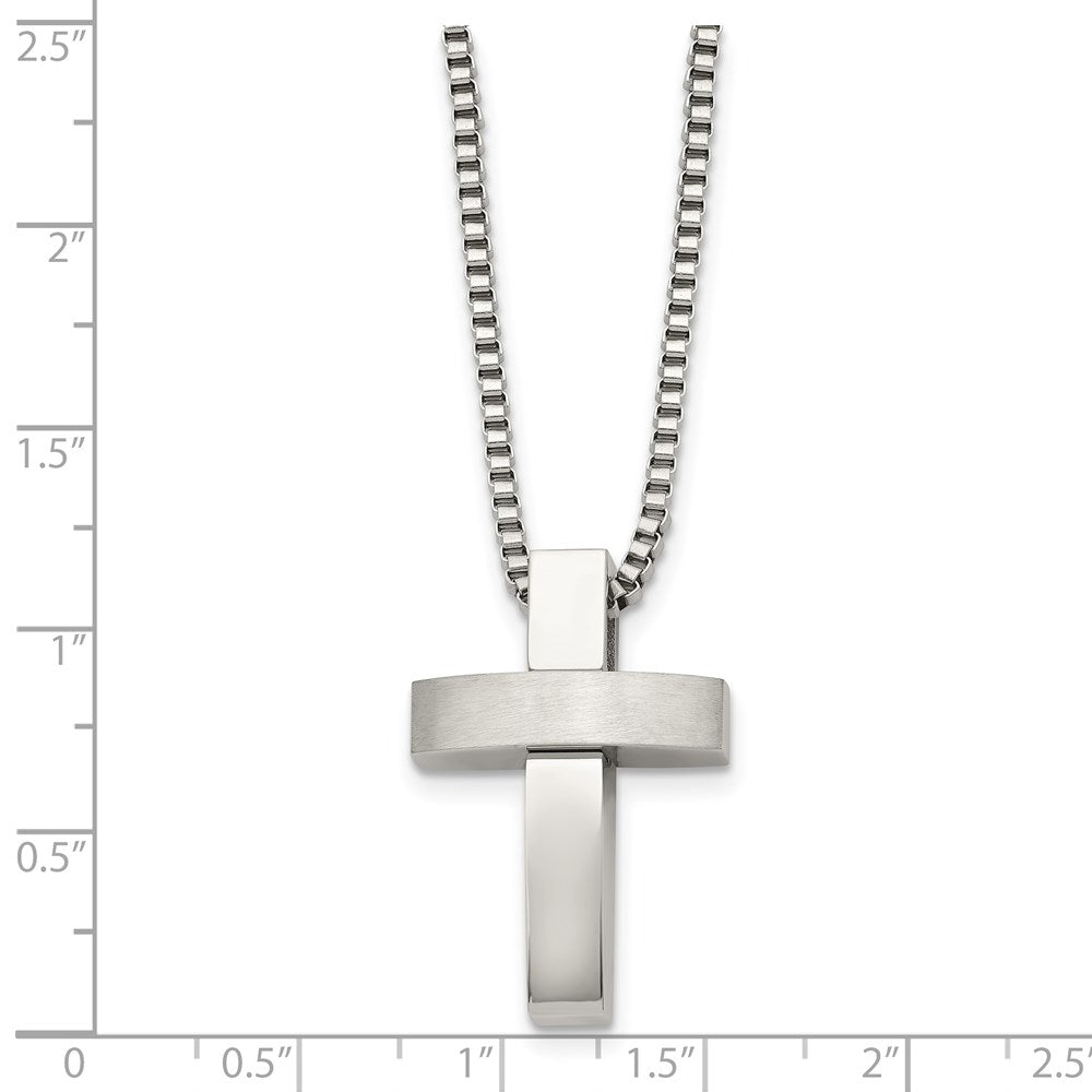Stainless Steel Brushed and Polished Cross Necklace - 22 Inch