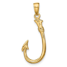 14k Yellow Gold 3D Fishhook Pendant