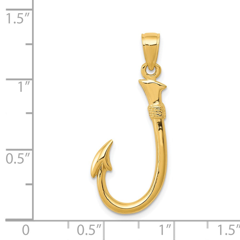 14k Yellow Gold 3D Fishhook Pendant