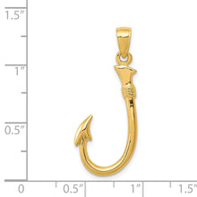 14k Yellow Gold 3D Fishhook Pendant