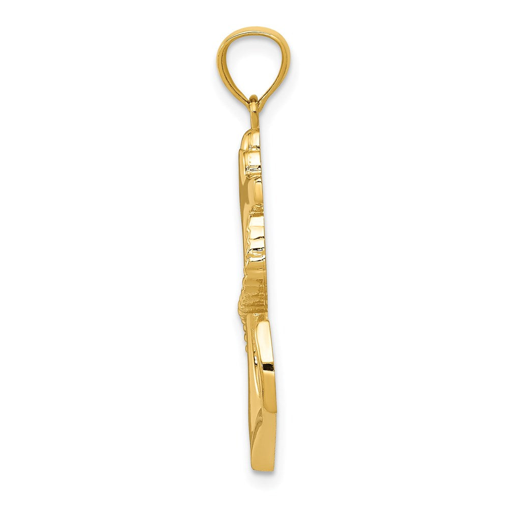 14k Yellow Gold Polished Anchor with Rope Pendant, 17 x 32mm