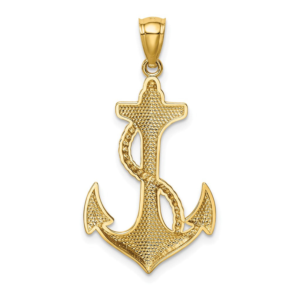 14k Yellow Gold Polished Anchor with Rope Pendant, 17 x 32mm