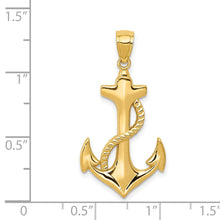14k Yellow Gold Polished Anchor with Rope Pendant, 17 x 32mm