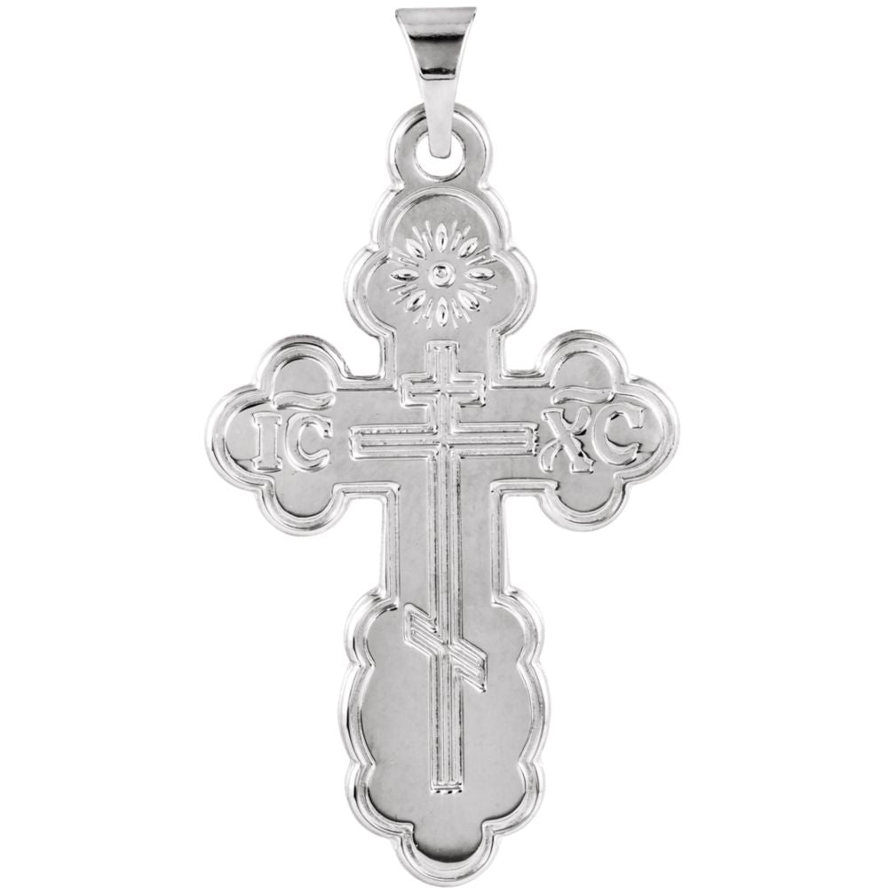 14k White Gold St. Olga Orthodox Cross Pendant