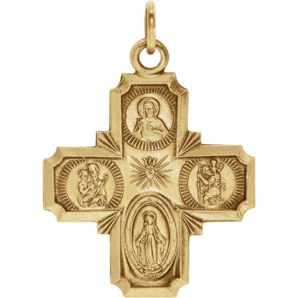 14k Yellow Gold Four-Way Cross Medal Charm or Pendant