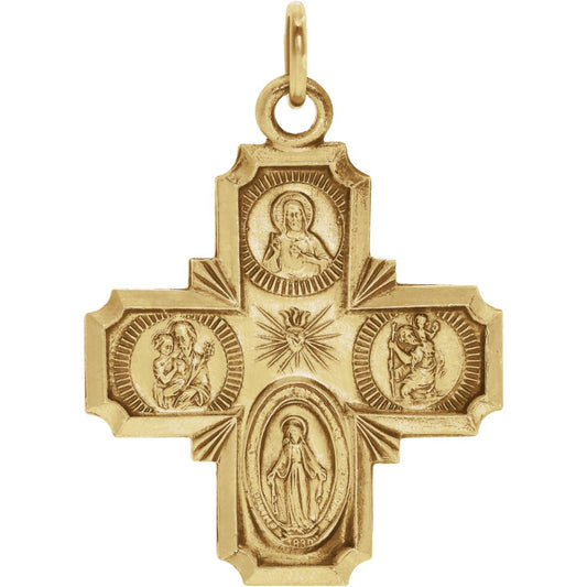 14k Yellow Gold Four-Way Cross Medal Charm or Pendant