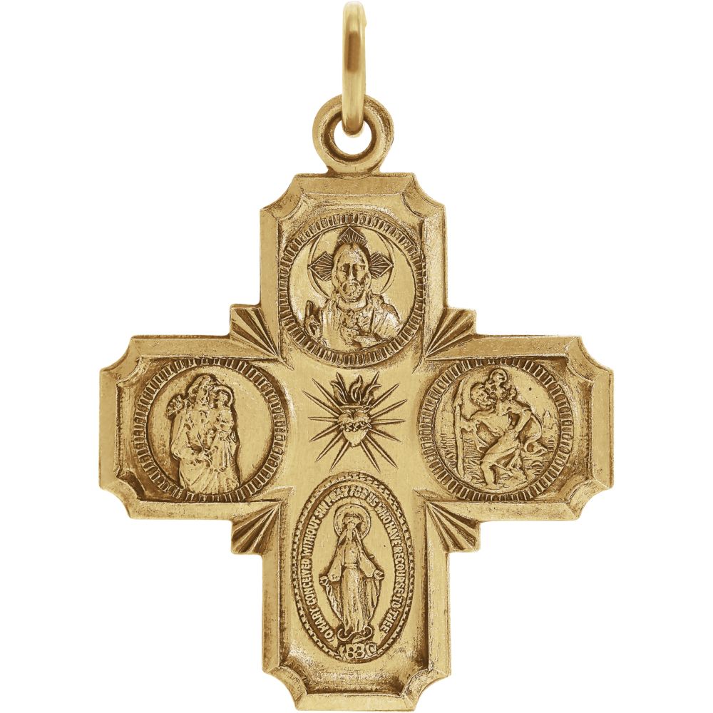 14k Yellow Gold Four-Way Cross Medal Charm or Pendant
