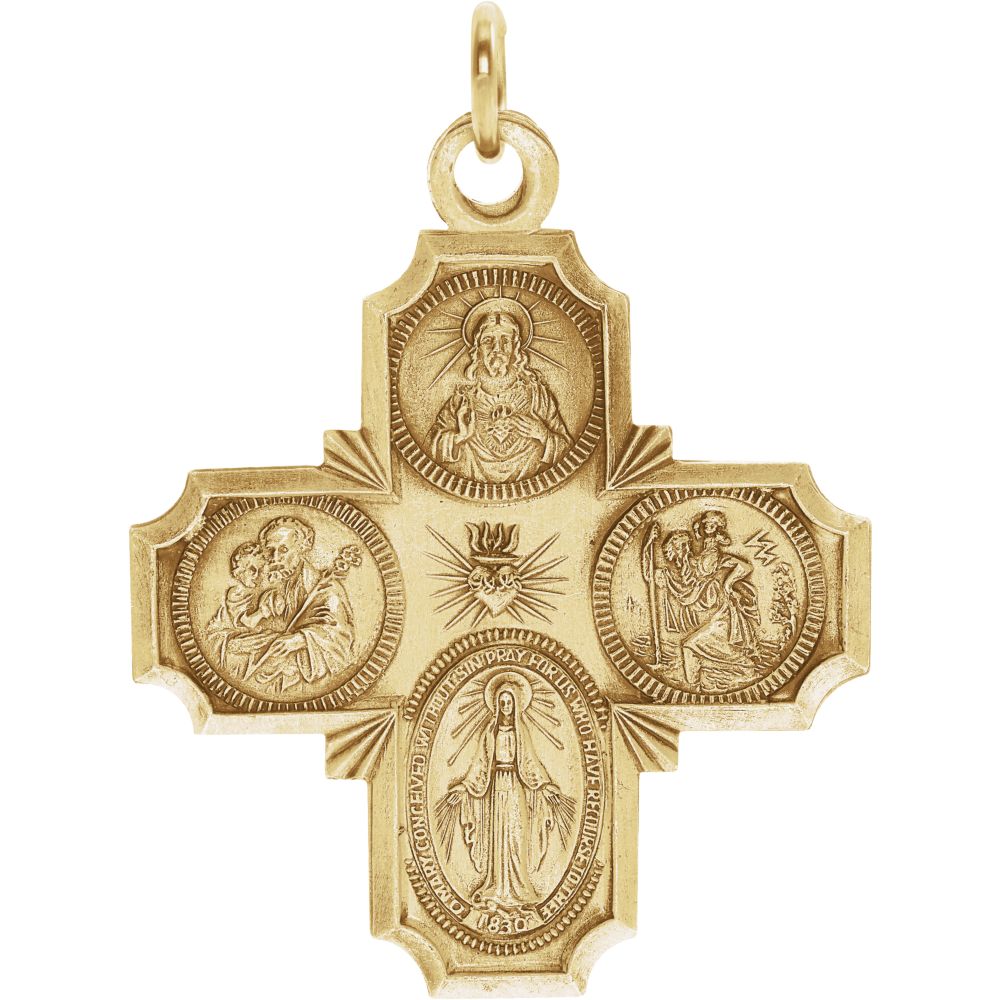 14k Yellow Gold Four-Way Cross Medal Charm or Pendant