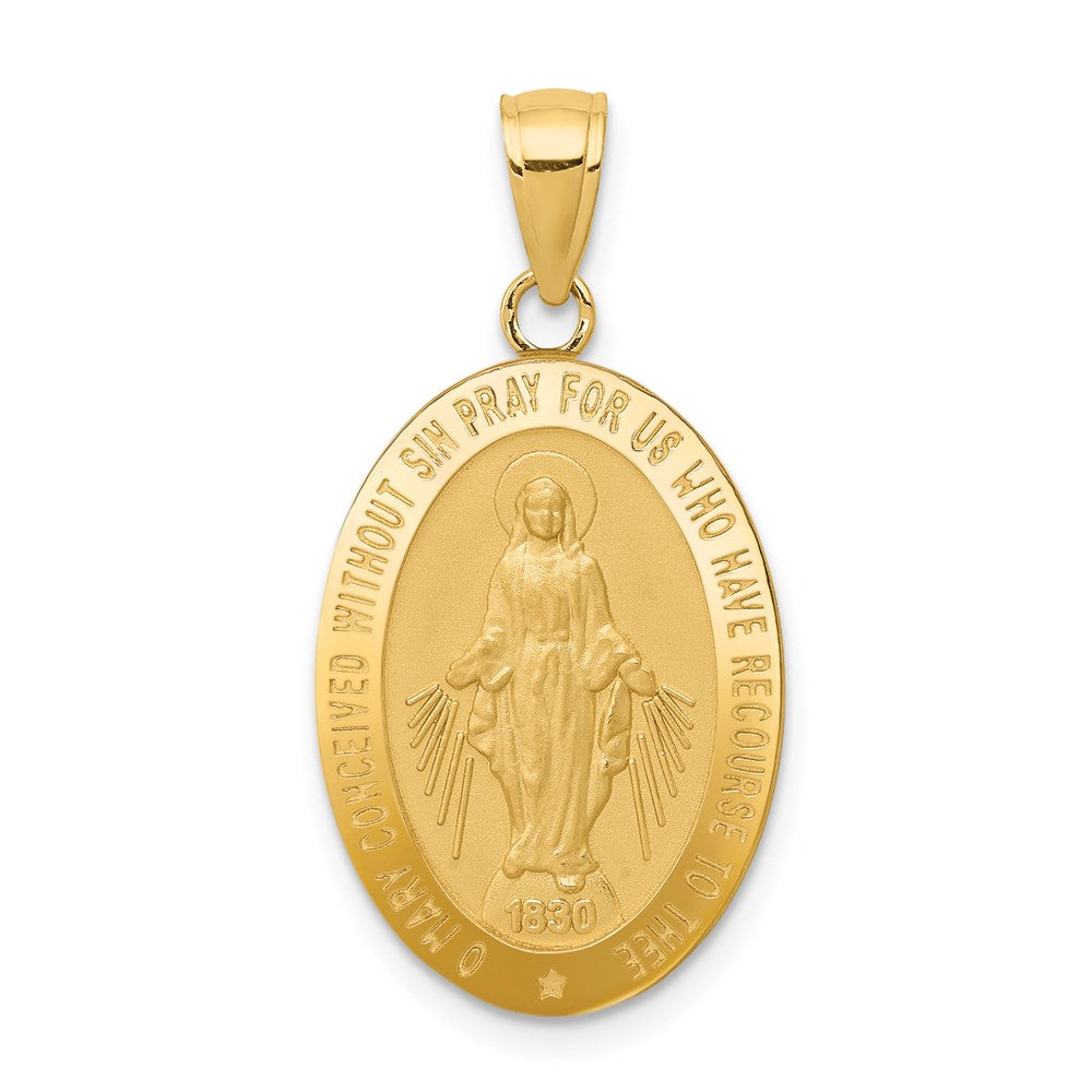 14k Yellow Gold, Solid Oval Miraculous Medal Pendant