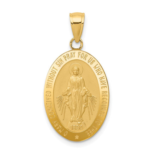 14k Yellow Gold, Solid Oval Miraculous Medal Pendant