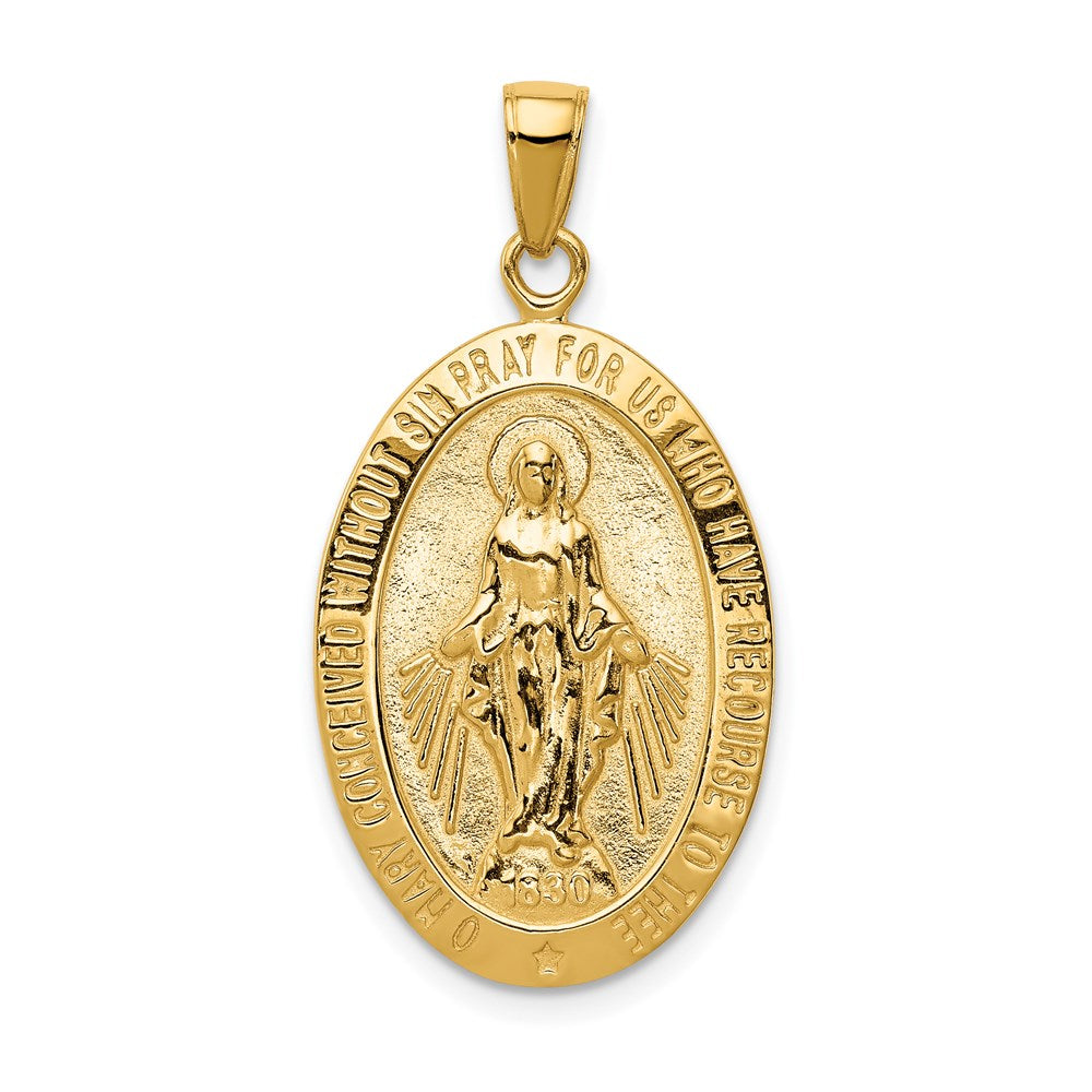14k Yellow Gold, Solid Oval Miraculous Medal Pendant