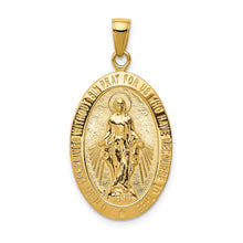 14k Yellow Gold, Solid Oval Miraculous Medal Pendant