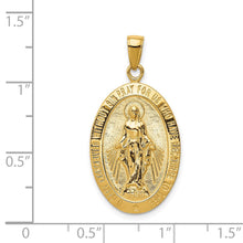 14k Yellow Gold, Solid Oval Miraculous Medal Pendant