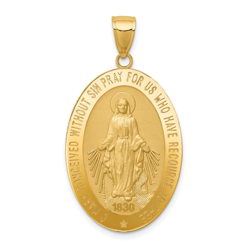 14k Yellow Gold, Solid Oval Miraculous Medal Pendant
