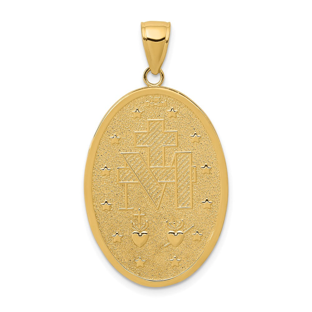 14k Yellow Gold, Solid Oval Miraculous Medal Pendant